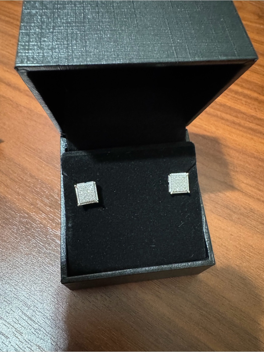 Square Pavé Stud Earrings - Silver
